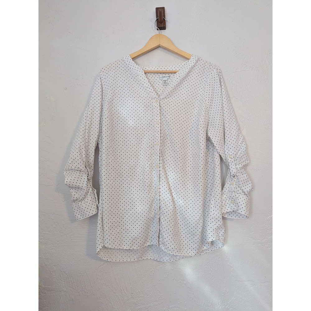 Womens Polka Dot Button Down Blouse Lightweight Casual Cotton Office Teacher
